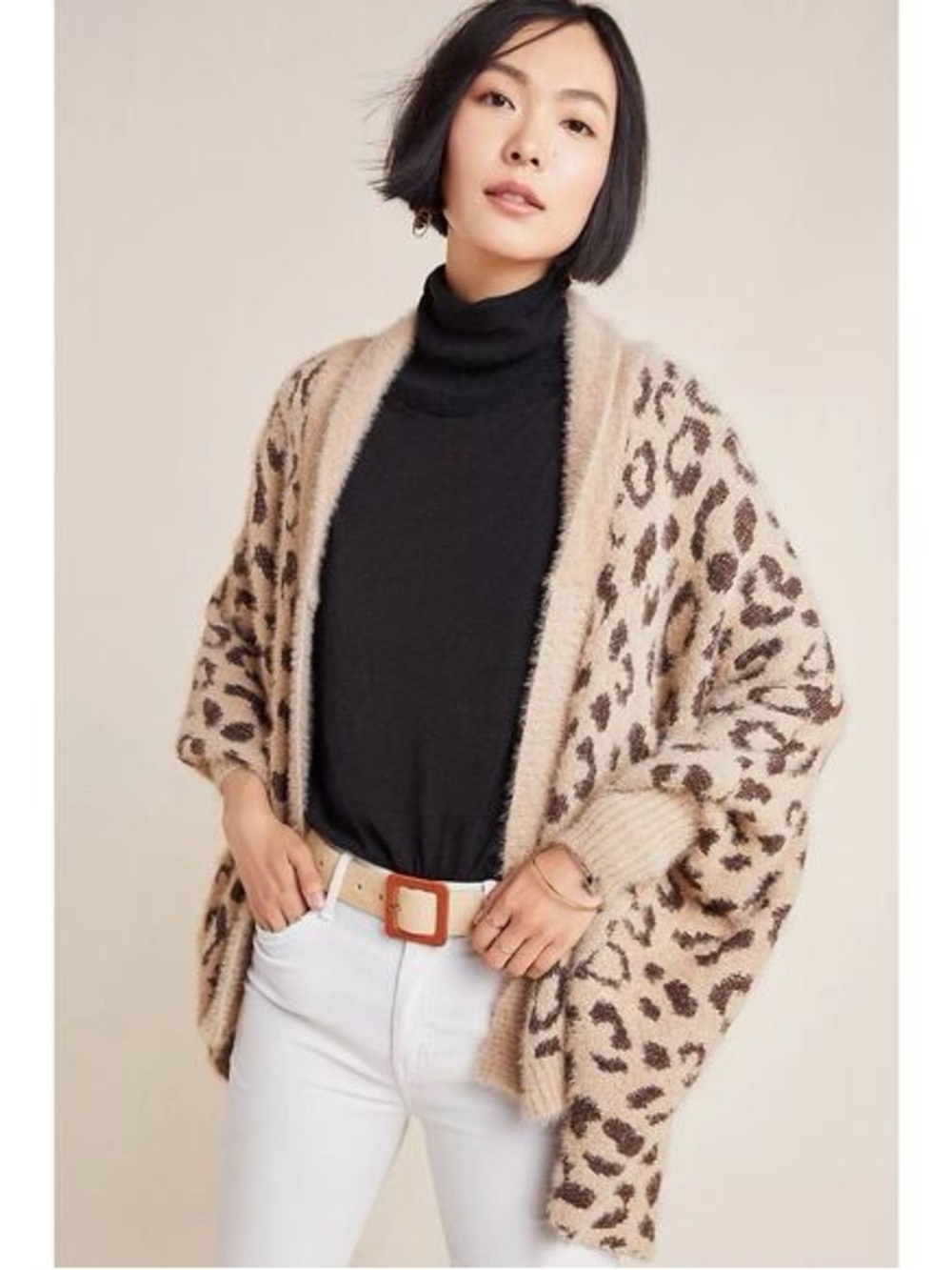 Anthropologie Leopard Print Open-Front Cardigan Sweater